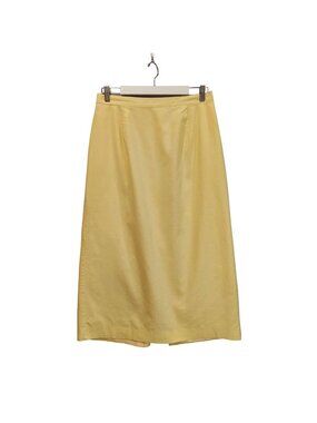 Adolfo Studio Womans 14 Skirt Yellow Linen Cotton lined Midi Career Preppy